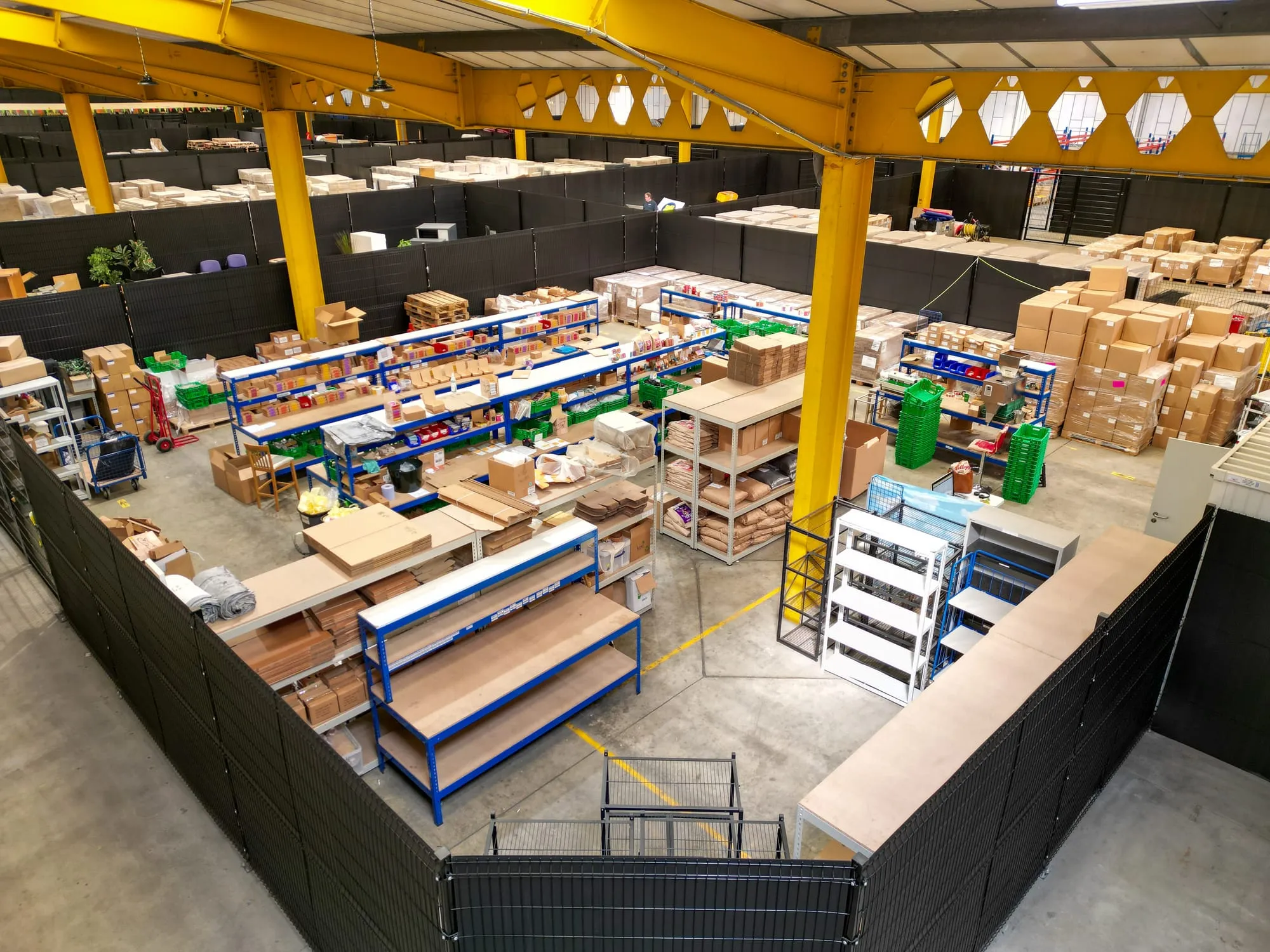 Aerial view inside a busy co-warehousing unit at Watermoor Point, Cirencester