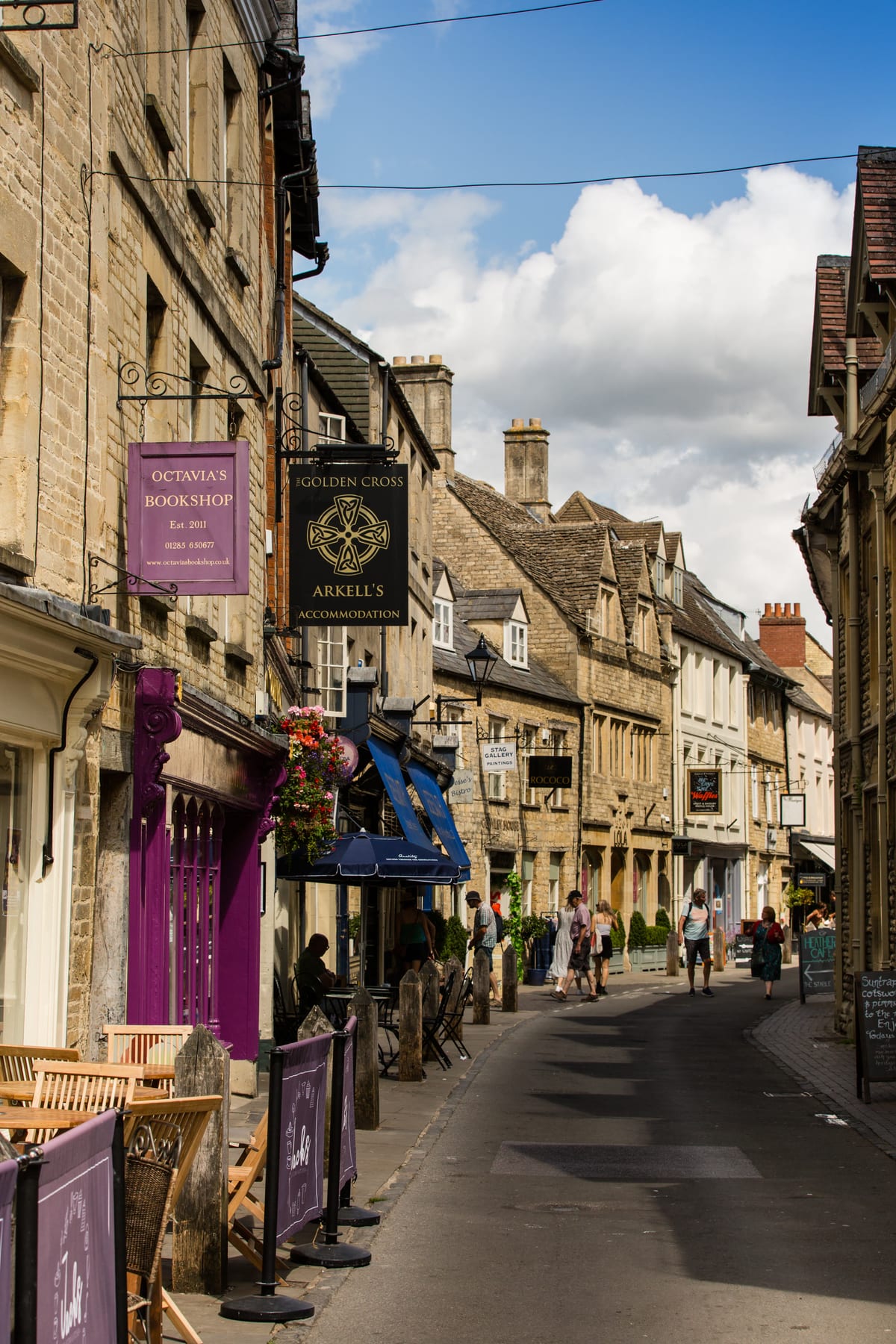 Independent shops along a Cirencester street