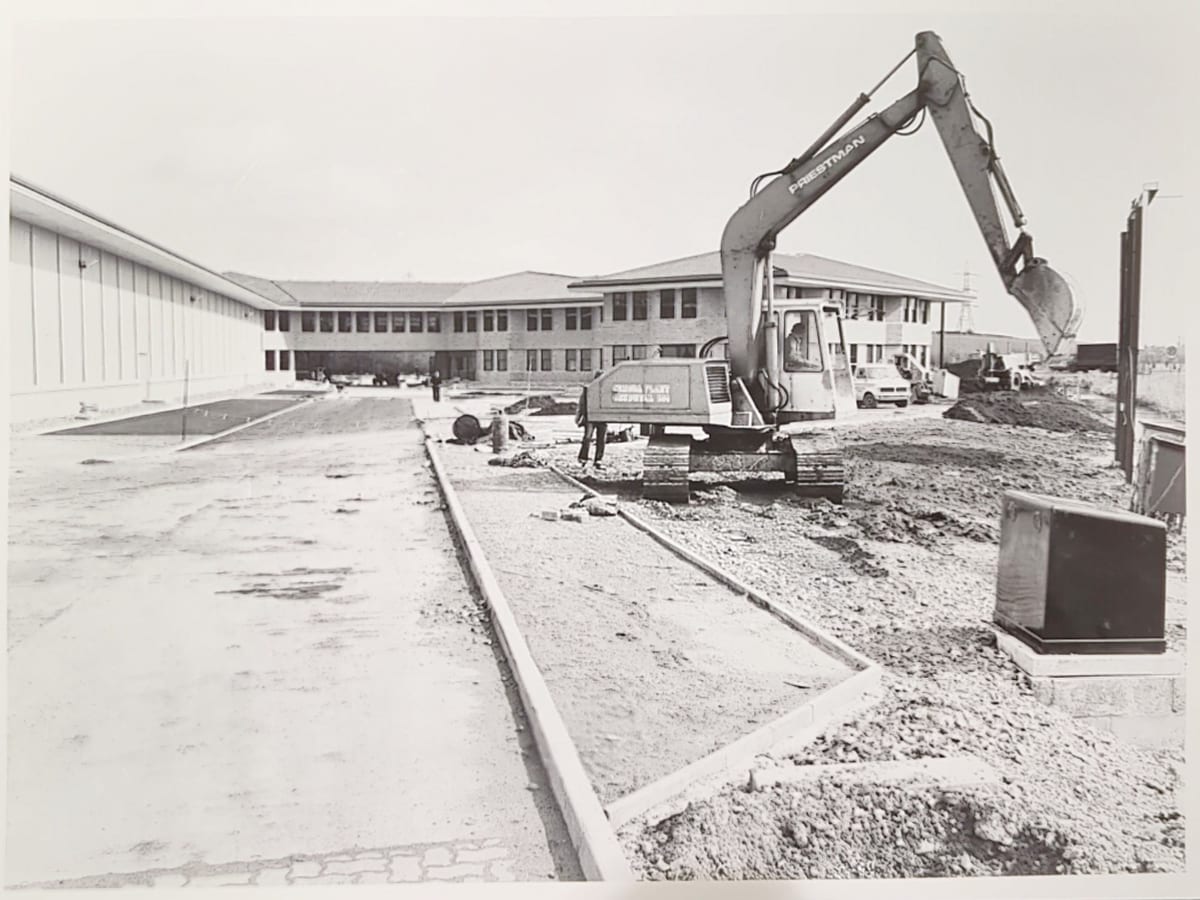 Groundworks and machinery during construction of the headquarters