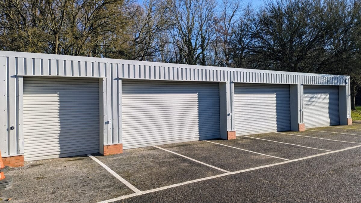 A row of secure lock-up garages with drive-up access
